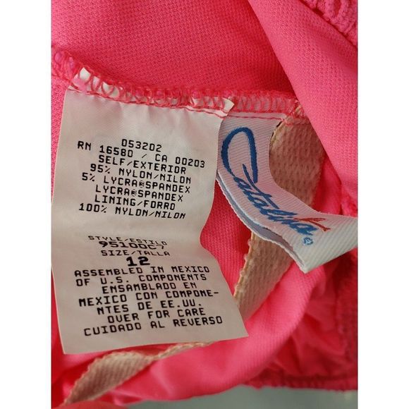 Catalina Vtg 90s Hot pink eyelet bathing suit Open Back sz 12 one piece swimsuit - Picture 8 of 11